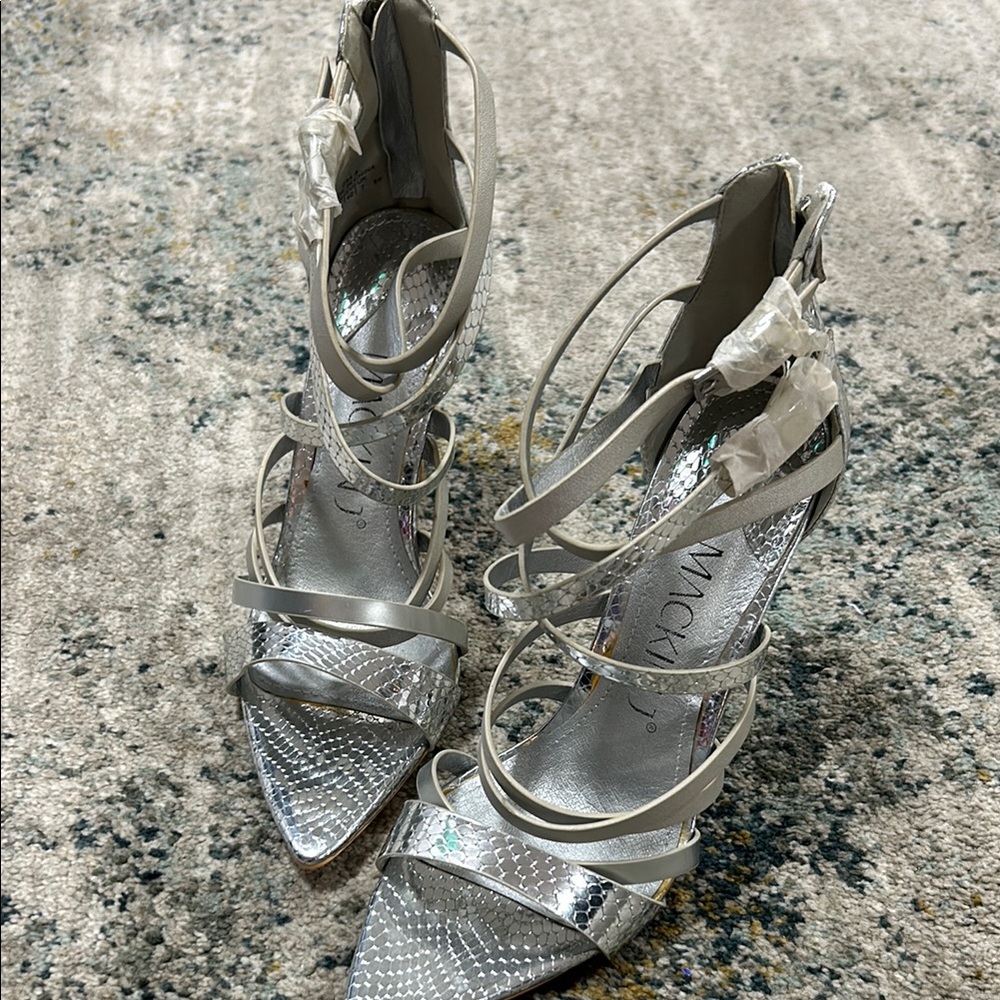 Glamorous Silver Strappy High Heels